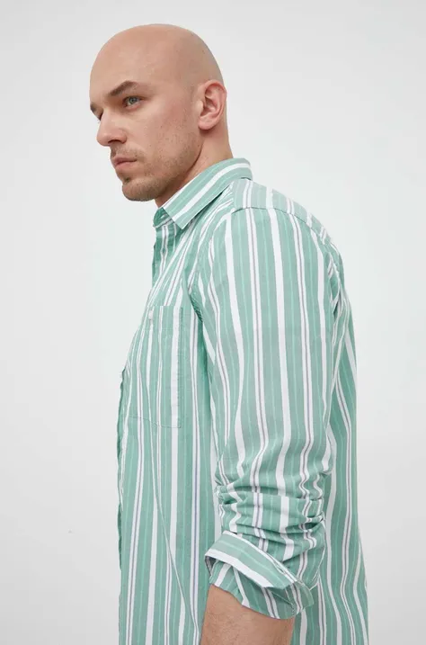 Sisley koszula bawełniana męska kolor zielony regular z kołnierzykiem klasycznym