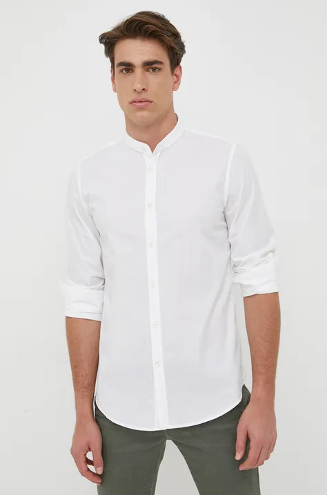 United Colors of Benetton koszula bawełniana męska kolor biały slim ze stójką