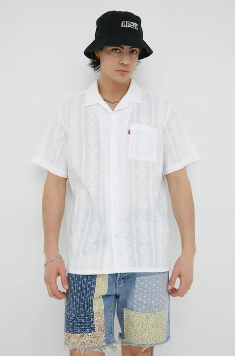 Памучна риза Levi's мъжка в бяло със свободна кройка