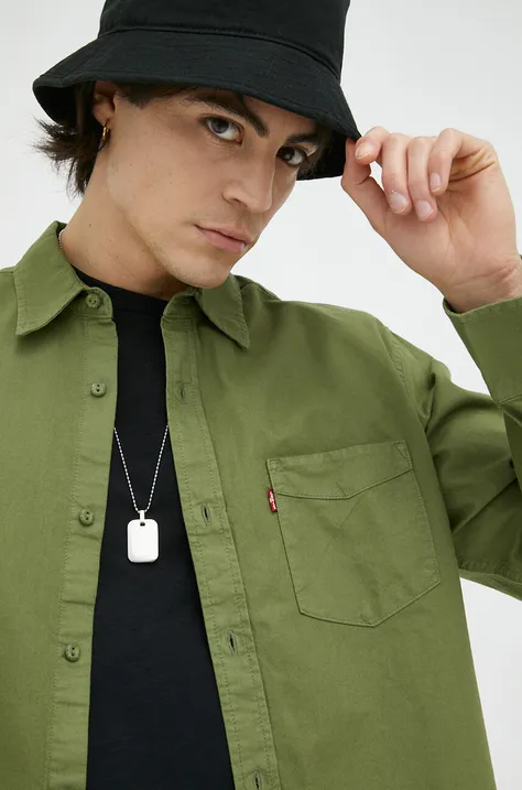 Bavlněné tričko Levi's zelená barva, regular, s klasickým límcem