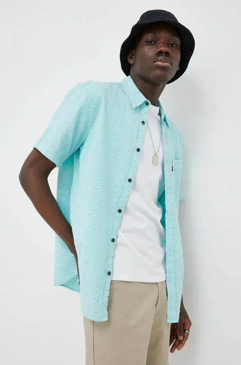 Βαμβακερό πουκάμισο Levi's ανδρικό, χρώμα: τιρκουάζ