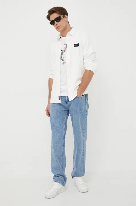 Calvin Klein Jeans koszula męska kolor biały regular z kołnierzykiem klasycznym