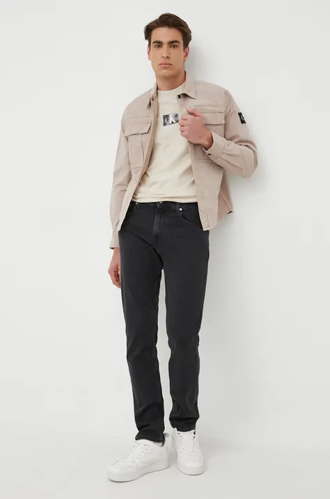 Bavlnená košeľa Calvin Klein Jeans pánska, ružová farba, regular, s klasickým golierom