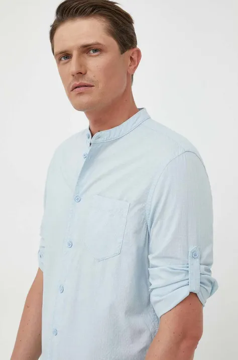 Памучна риза United Colors of Benetton мъжка в синьо със стандартна кройка с права яка
