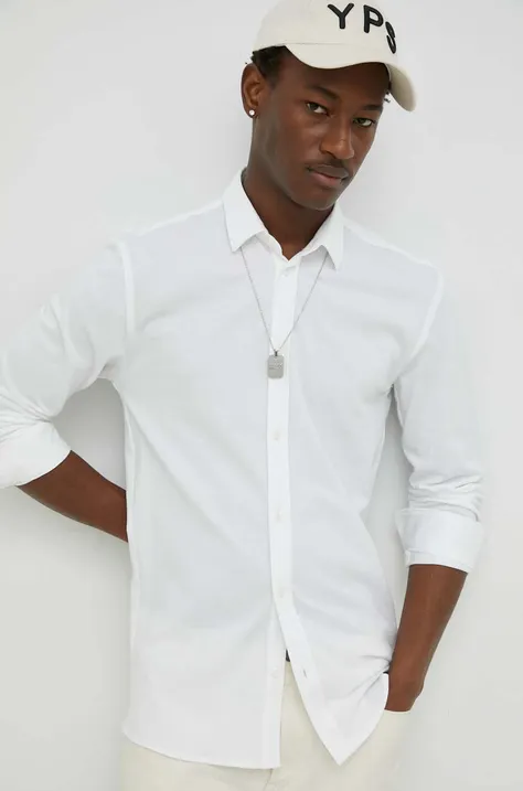 Bruuns Bazaar koszula bawełniana Pique Norman męska kolor biały regular z kołnierzykiem klasycznym