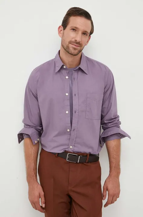 Хлопковая рубашка BOSS BOSS ORANGE мужская цвет фиолетовый regular классический воротник
