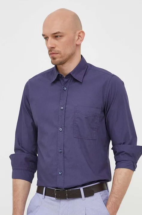 Βαμβακερό πουκάμισο BOSS BOSS ORANGE ανδρικό, χρώμα: ναυτικό μπλε