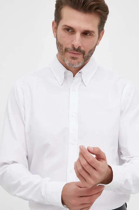 Pamučna košulja BOSS BOSS ORANGE za muškarce, boja: bijela, regular, s talijanskim ovratnikom