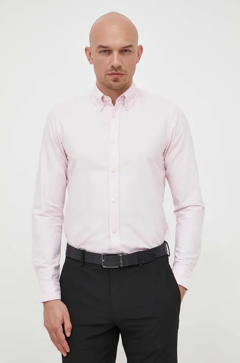 Βαμβακερό πουκάμισο BOSS BOSS ORANGE ανδρικό, χρώμα: ροζ
