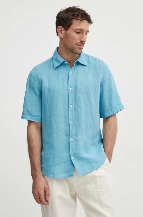 Lněná košile BOSS BOSS ORANGE regular, s klasickým límcem