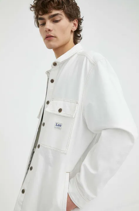 Τζιν πουκάμισο Lee ανδρικό, χρώμα: άσπρο