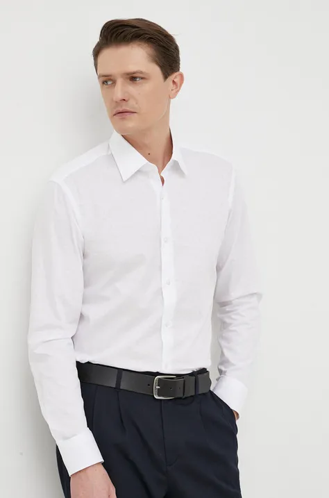 Хлопковая рубашка BOSS мужская цвет белый regular классический воротник