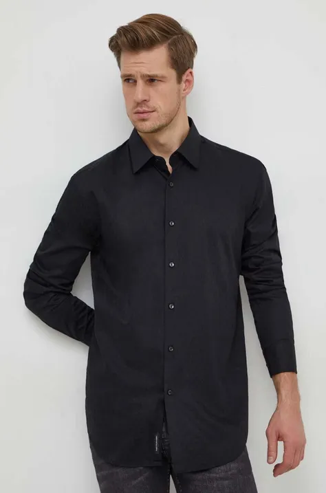 Bavlnená košeľa BOSS pánska, čierna farba, regular, s klasickým golierom