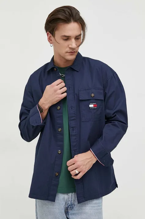Βαμβακερό πουκάμισο Tommy Jeans ανδρικό, χρώμα: ναυτικό μπλε