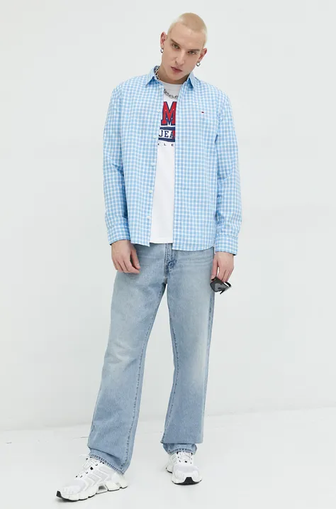 Bombažna srajca Tommy Jeans moška, bela barva
