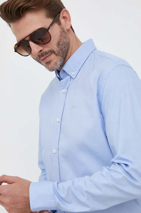 Bavlnená košeľa BOSS pánska, regular, s golierom button-down
