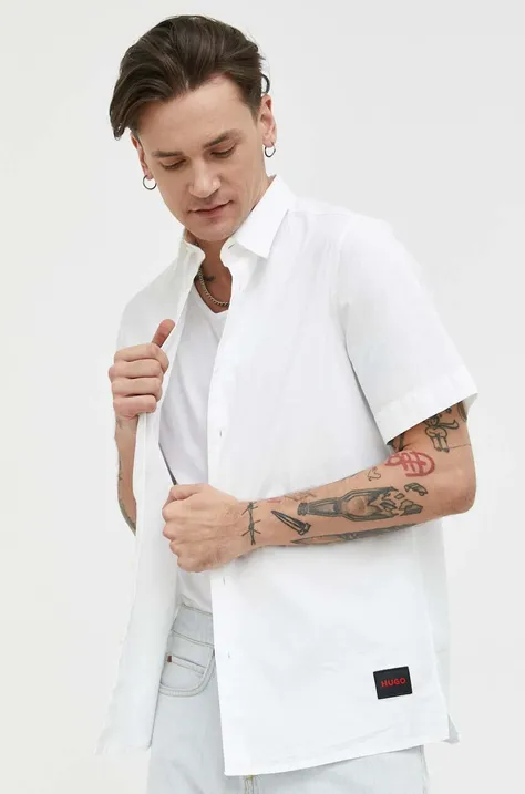 Košulja HUGO za muškarce, boja: bijela, regular, s klasičnim ovratnikom
