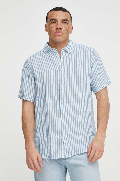 Les Deux koszula lniana kolor niebieski regular z kołnierzykiem button-down LDM401053