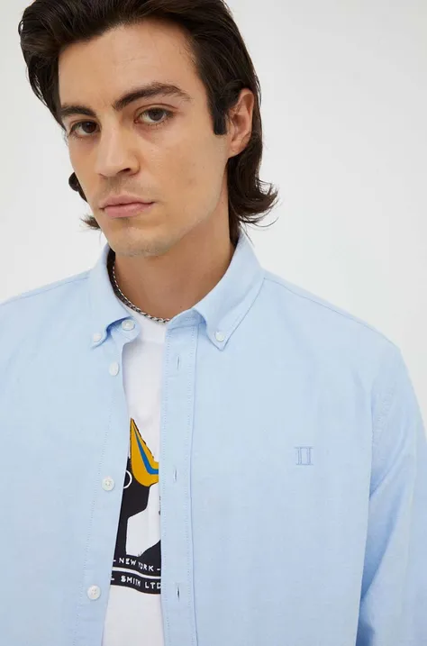 Риза Les Deux мъжка в синьо със стандартна кройка с яка с копче