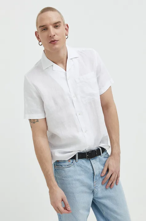 Lanena košulja HUGO boja: bijela, regular