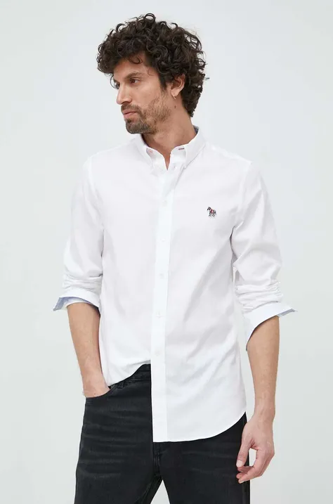 PS Paul Smith koszula bawełniana męska kolor biały slim z kołnierzykiem button-down M2R.599R.FZEBRA