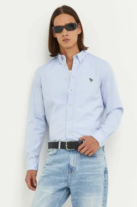 Pamučna košulja PS Paul Smith za muškarce, boja: bijela, slim, o button-down ovratnikom