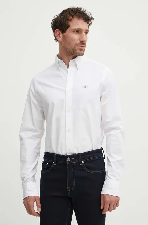 Gant koszula bawełniana męska kolor biały slim z kołnierzykiem button-down