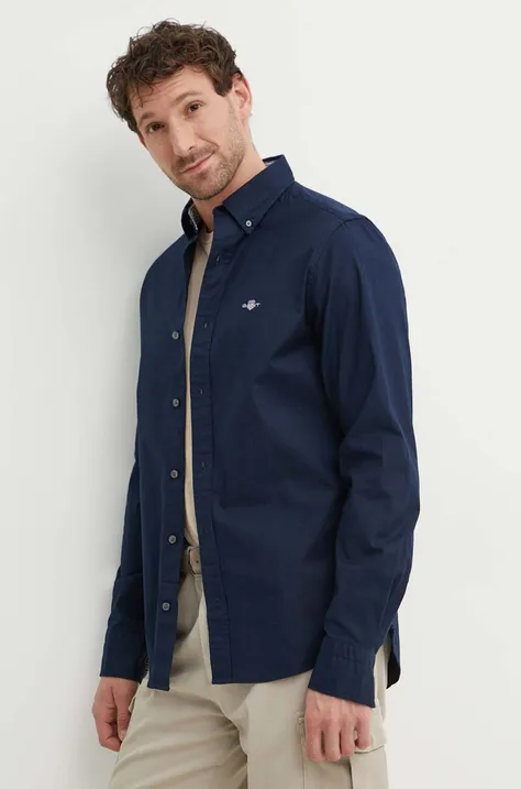 Хлопковая рубашка Gant мужская цвет синий slim воротник button-down