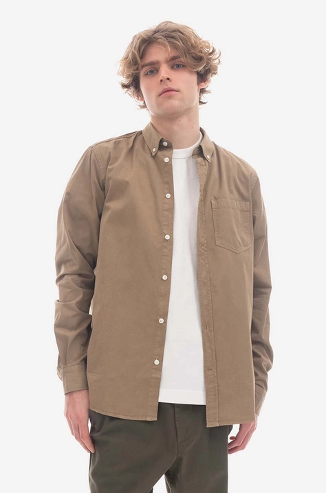 Хлопковая рубашка Norse Projects Anton Light Twill мужская цвет бежевый regular воротник button-down N40.0790.0966-0966