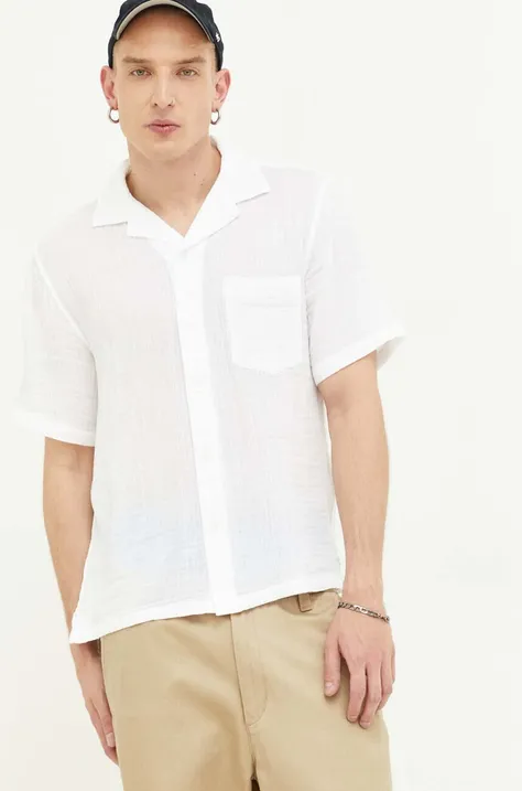 Βαμβακερό πουκάμισο Abercrombie & Fitch ανδρικό, χρώμα: άσπρο