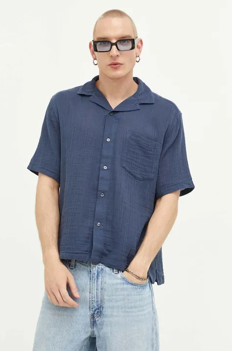 Памучна риза Abercrombie & Fitch мъжка в тъмносиньо със стандартна кройка