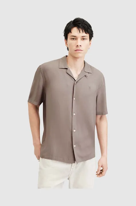 Риза AllSaints мъжка в бежово със стандартна кройка