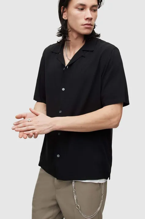 Košulja AllSaints za muškarce, boja: crna, regular