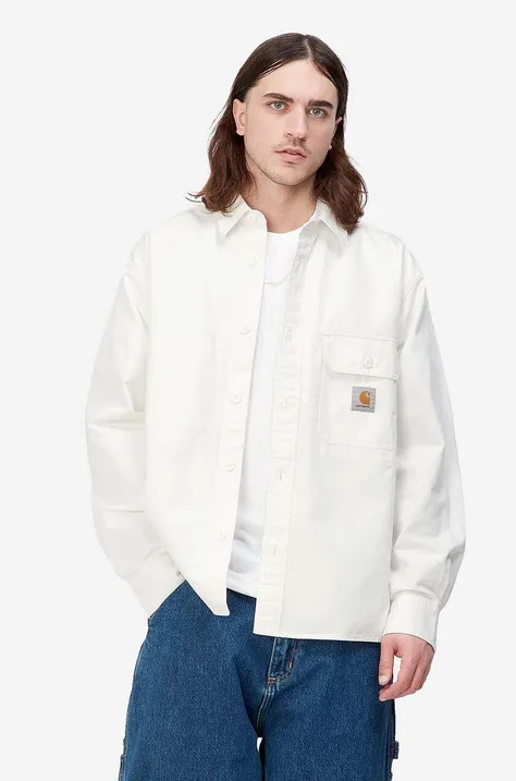 Bavlnená košeľa Carhartt WIP Reno Shirt Jac pánska, biela farba, voľný strih, s klasickým golierom