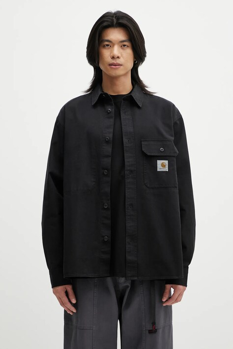 Pamučna košulja Carhartt WIP Reno Shirt Jac za muškarce, boja: crna, relaxed, s klasičnim ovratnikom, I031447-BLACK
