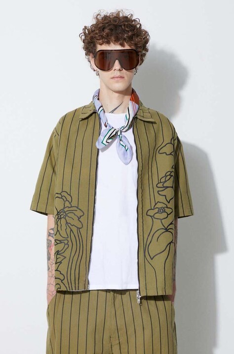 Market cotton shirt men's green color