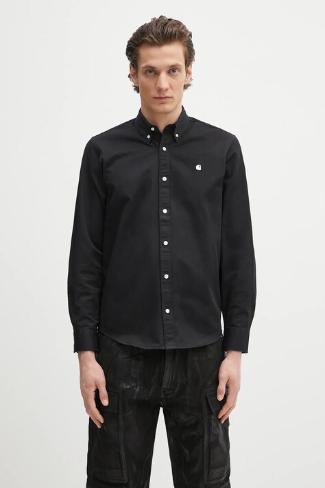 Bavlněná košile Carhartt WIP L/S Madison Shirt pánská, černá barva, regular, s klasickým límcem, I023339.0D2XX