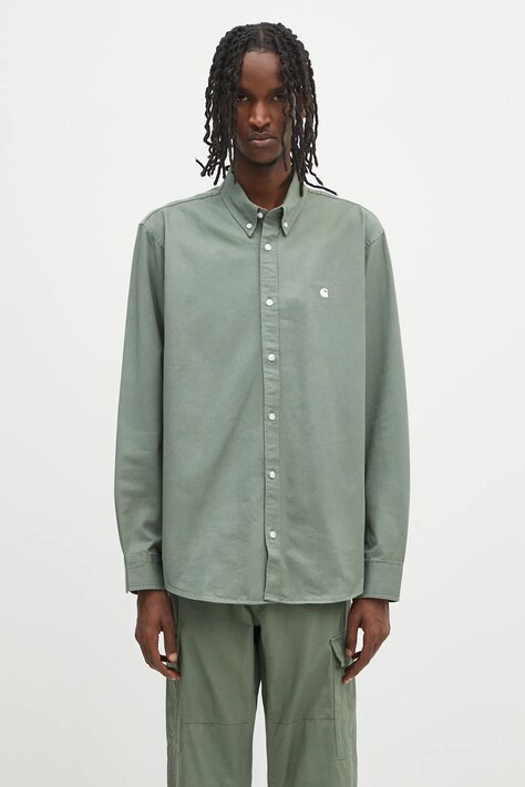 Pamučna košulja Carhartt WIP L/S Madison Shirt boja: zelena, regular, s button-down ovratnikom, I023339.22XXX