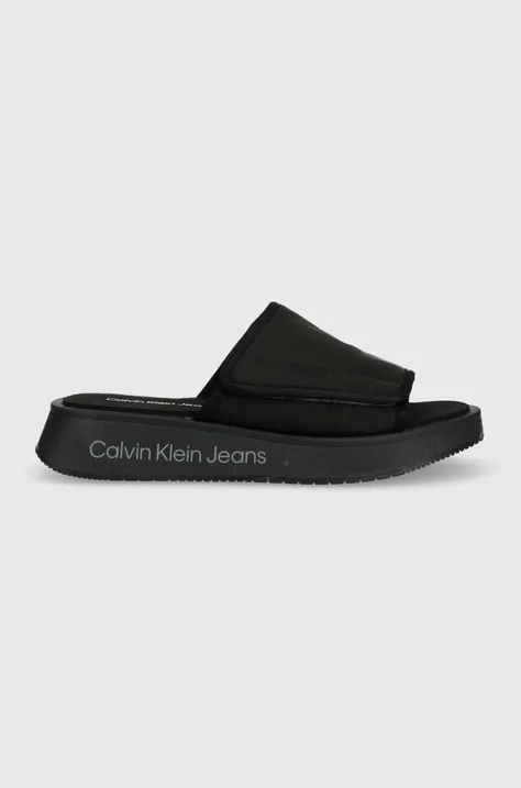 Šľapky Calvin Klein Jeans PREFRESATO SANDAL SOFTNY dámske, čierna farba, na platforme, YW0YW00968