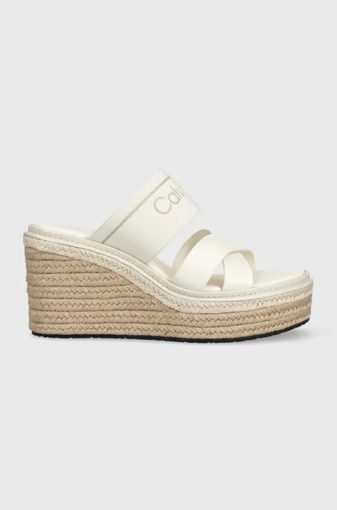 Calvin Klein papuci WEDGE 50HH - HE femei, culoarea alb, toc pana, HW0HW01498