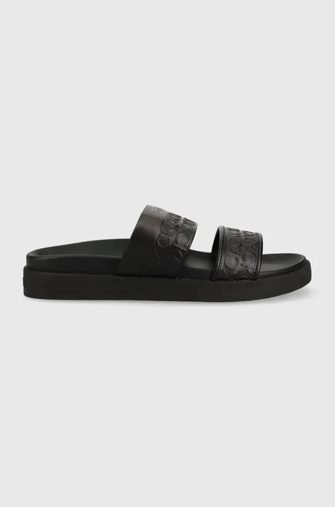 Παντόφλες Calvin Klein ERGO SLIDE - HF MONO χρώμα: μαύρο, HW0HW01535