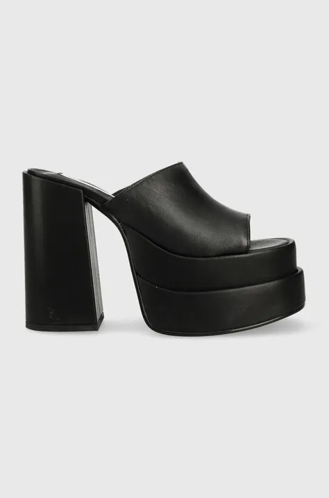 Кожаные шлепанцы Steve Madden Cagey женские цвет чёрный каблук кирпичик SM11002312