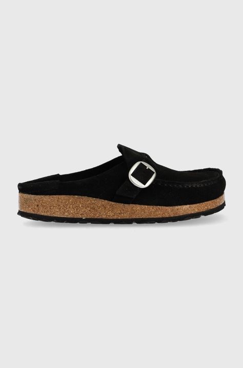 Semišové pantofle Birkenstock Buckley dámské, černá barva, 1017826