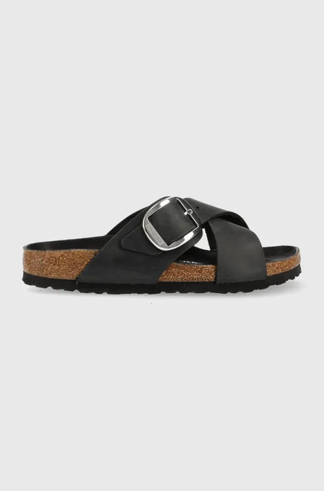 Kožené pantofle Birkenstock Siena Big Buckle dámské, černá barva, 1020156