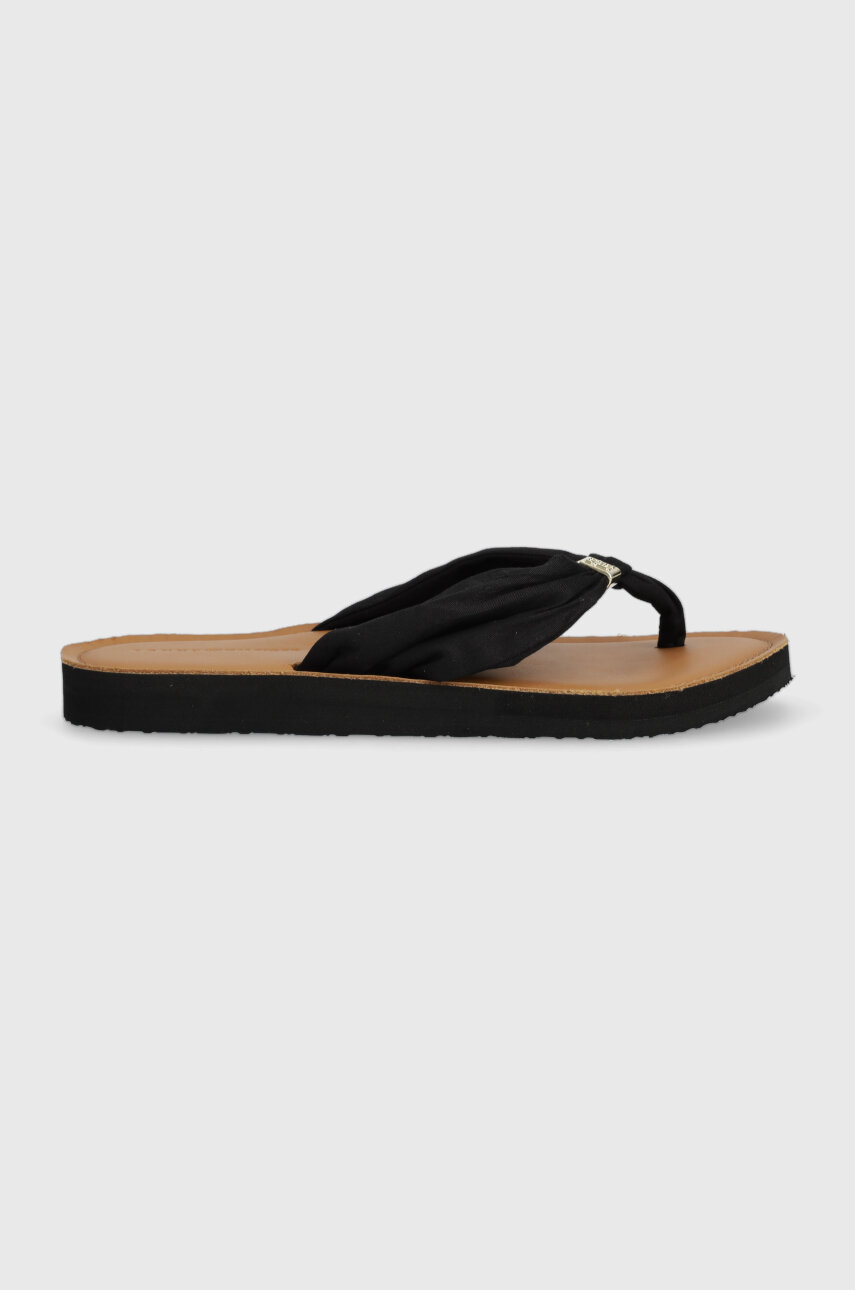 Tommy Hilfiger slapi TH ELEVATED BEACH SANDAL femei, culoarea negru, cu toc plat, FW0FW06985