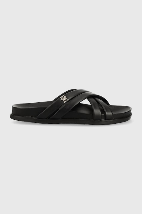 Кожени чехли Tommy Hilfiger STRAP FEMININE SANDAL в черно