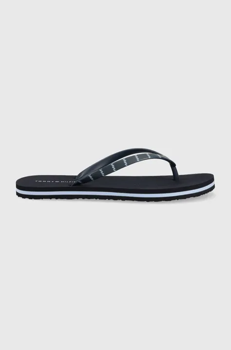 Tommy Hilfiger japonki TOMMY ESSENTIAL BEACH SANDAL damskie kolor granatowy na płaskim obcasie FW0FW07141