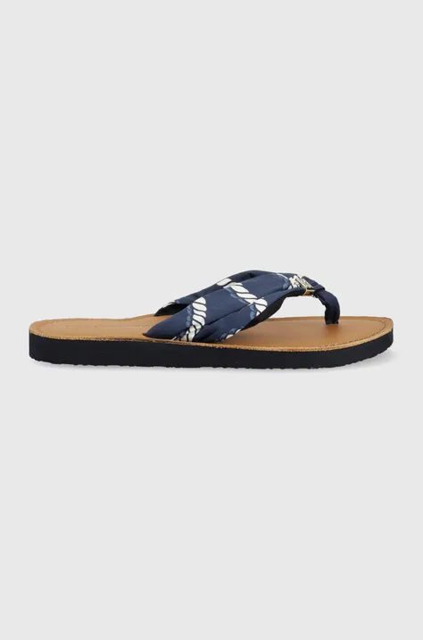 Tommy Hilfiger slapi TH ELEVATED BEACH SANDAL PRINT femei, culoarea albastru marin, cu toc plat, FW0FW07164