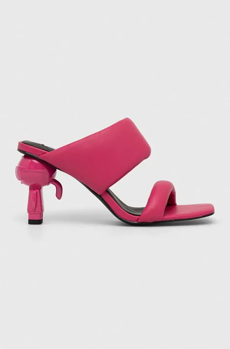 Шкіряні шльопанці Karl Lagerfeld IKON HEEL жіночі колір рожевий каблук блок KL39005