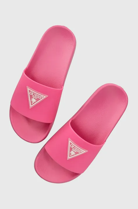Guess papuci BEACH SLIPPERS femei, culoarea roz, E3GZ12 BB00F